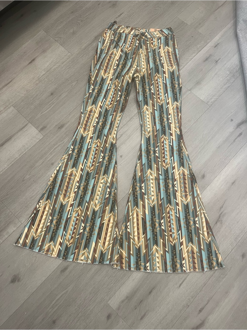Rock & Roll Teal & Tan Aztec Flare Pants - Picture 13 of 14